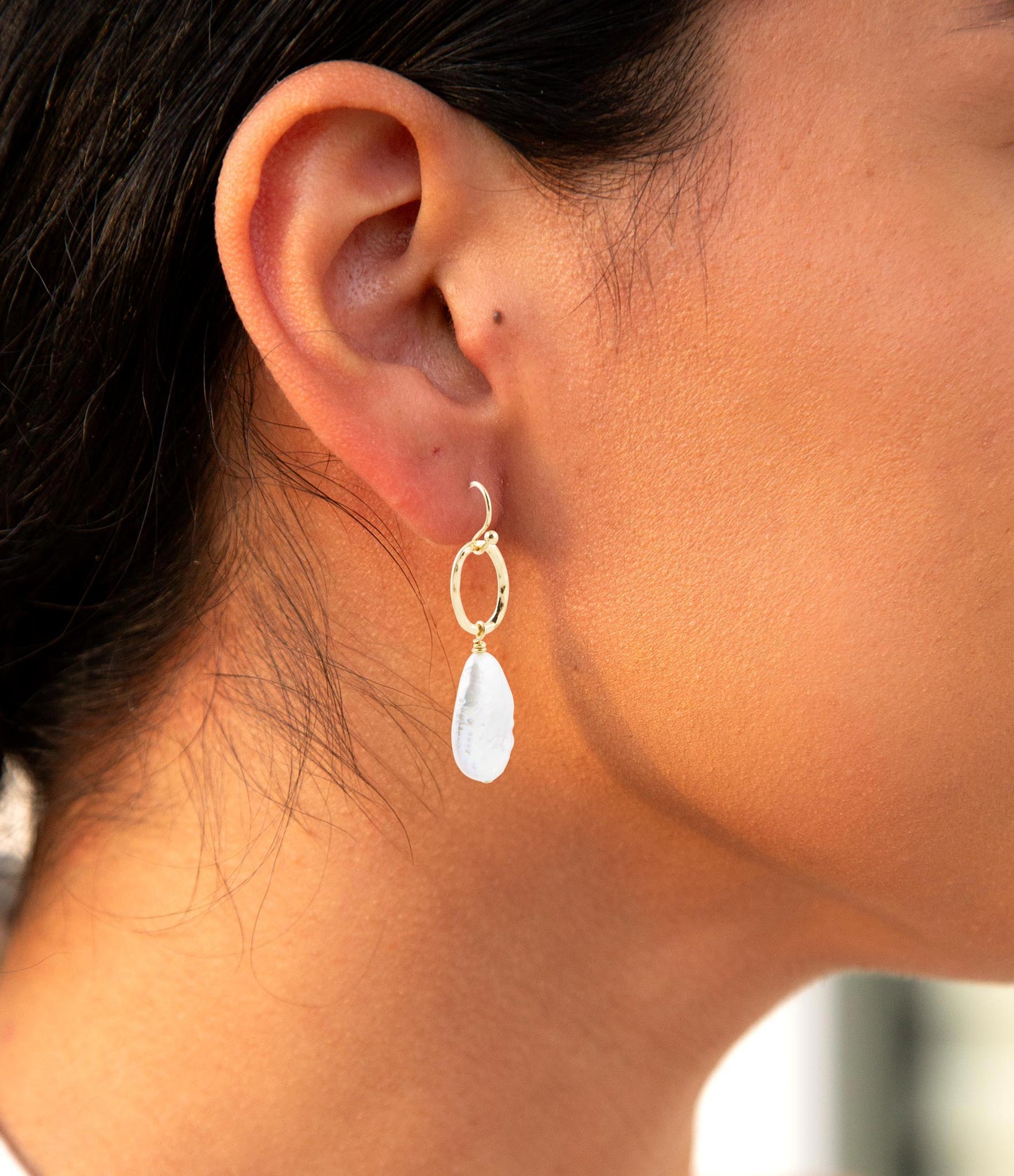 Pretty Drops of White Freshwater Pearl Golden Drop Earrings