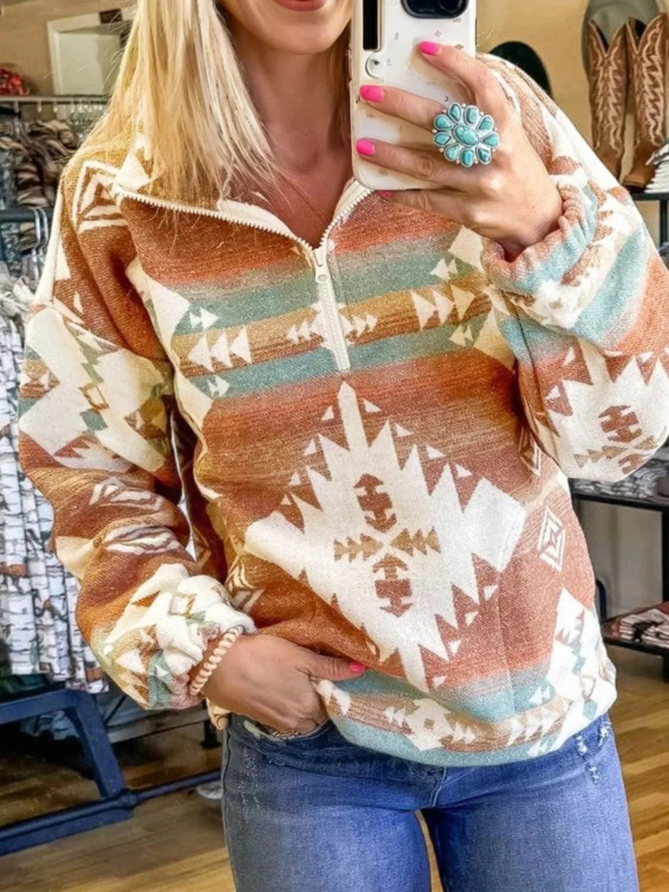 Quarter Zip Aztec Sweatshirt