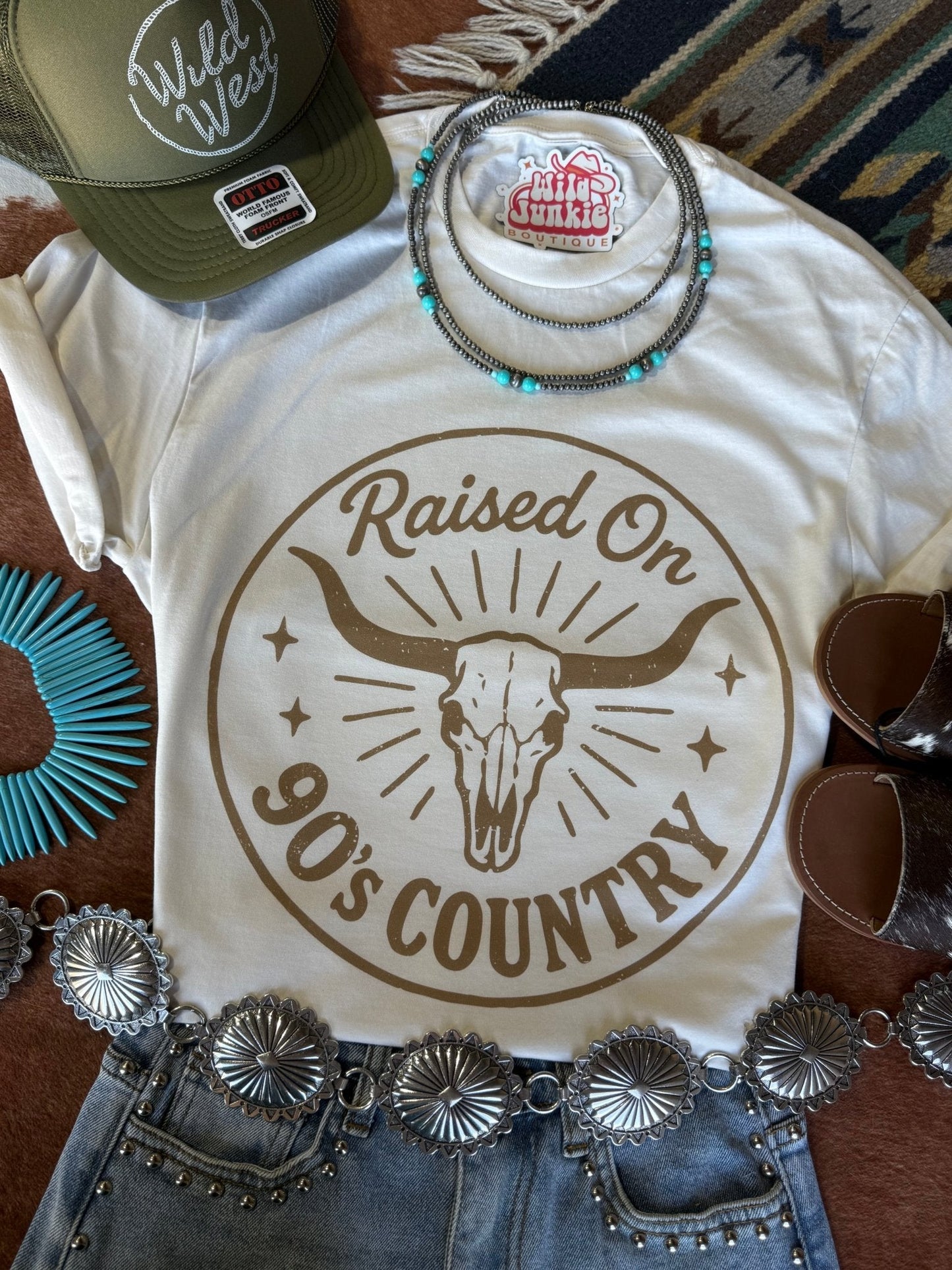 Raised On 90's Country Steer Skull Graphic Tee
