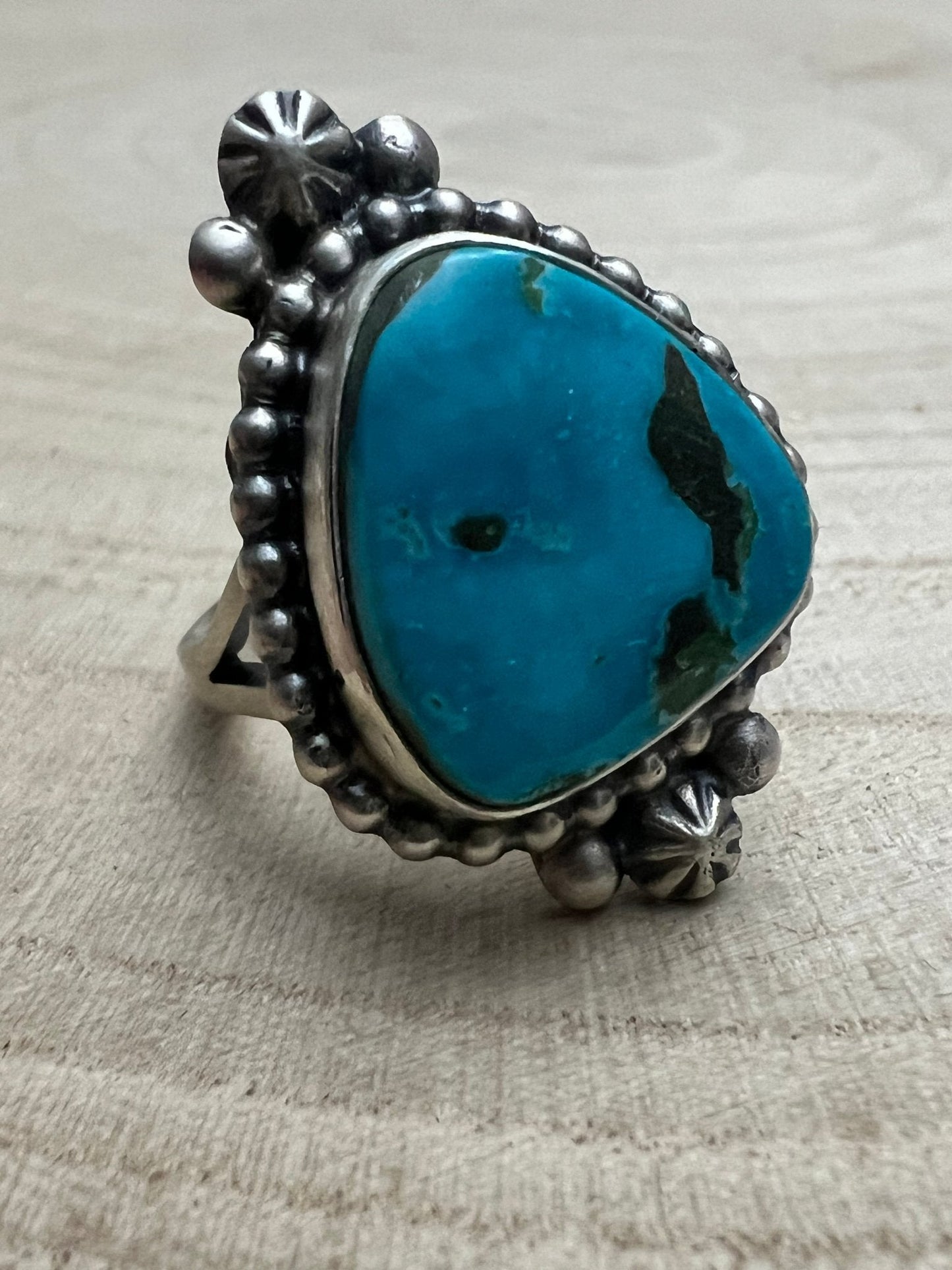 Randy Boyd Navajo Sterling Silver Ring with Fox Turquoise — Size 8.5 (Hallmark RB)