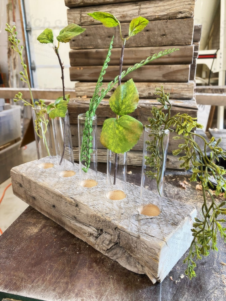Reclaimed Wood and Glass Plant Propagation Vases