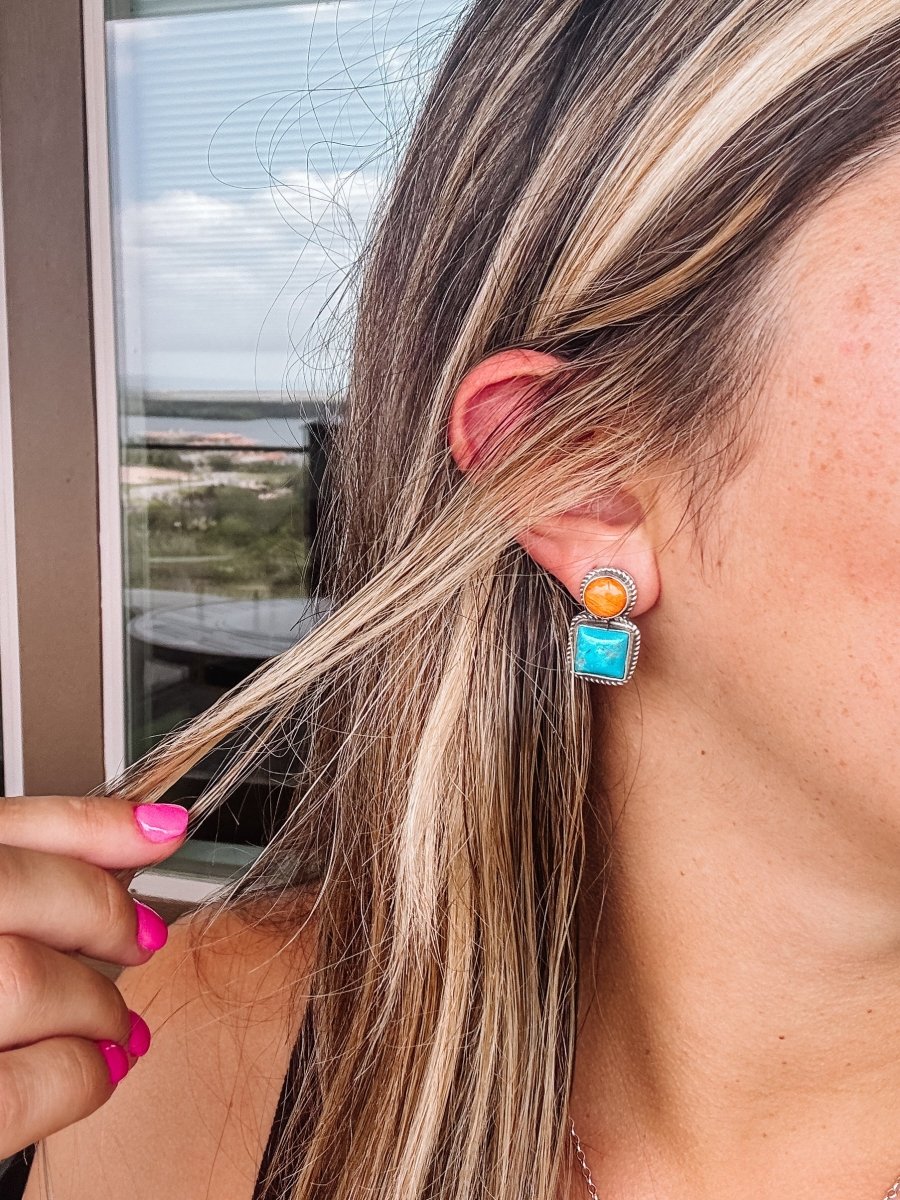Seadrift Orange Spiny + Turquoise Earrings