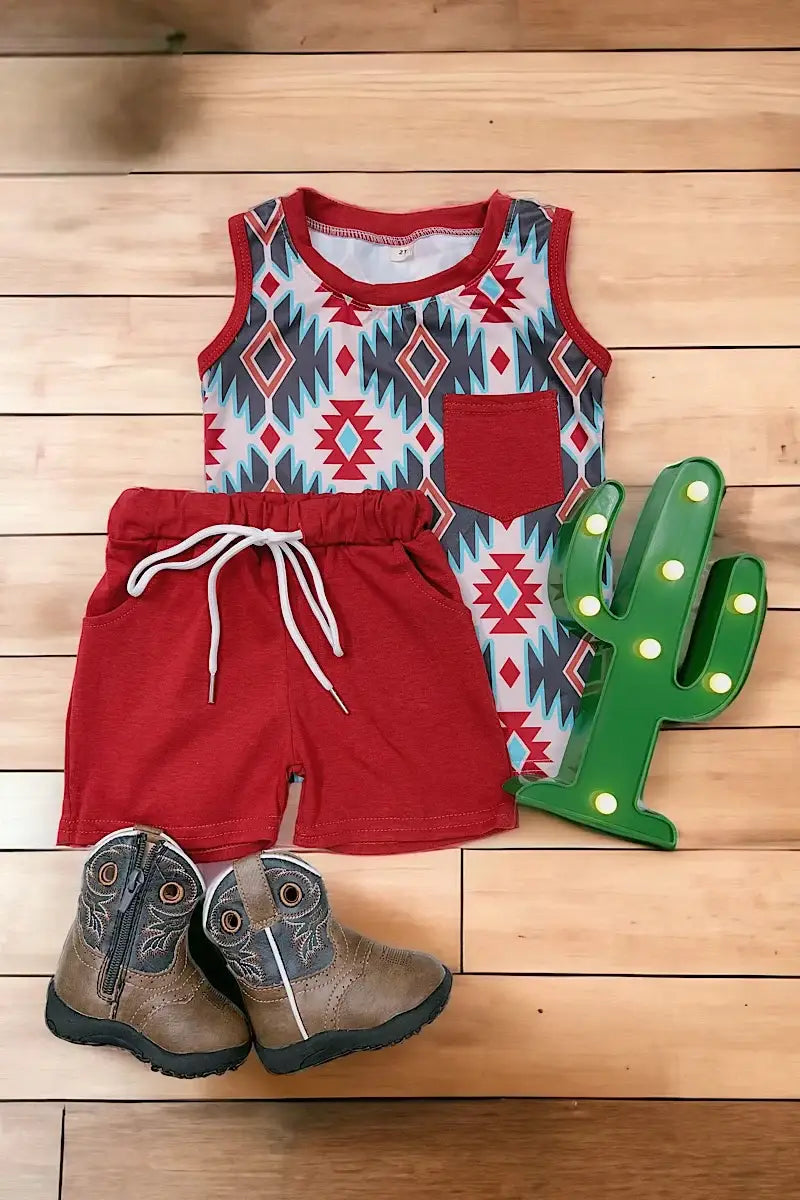 Burgundy Aztec Tank & Shorts Set – Bold, Cool, and Ready for Summer