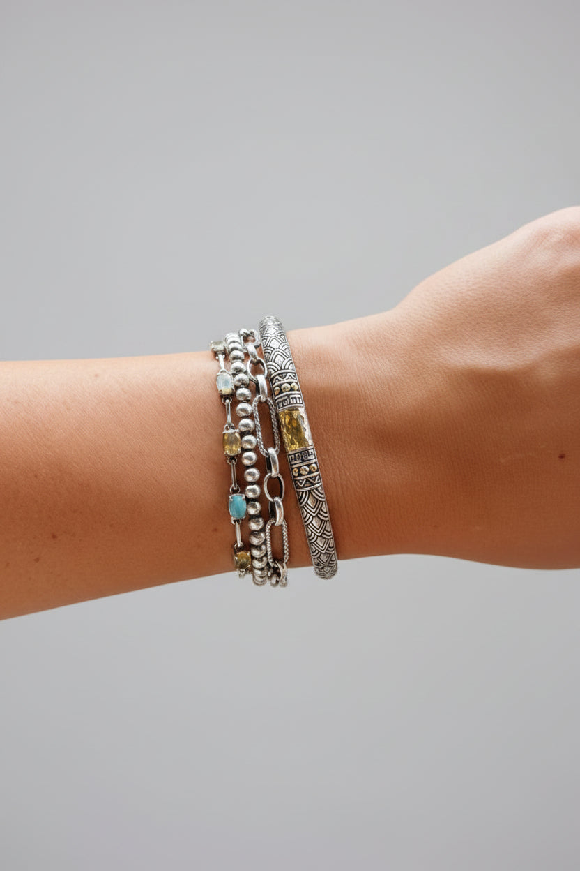 Spiffy Silver + 18K Gold Cuff Bracelet
