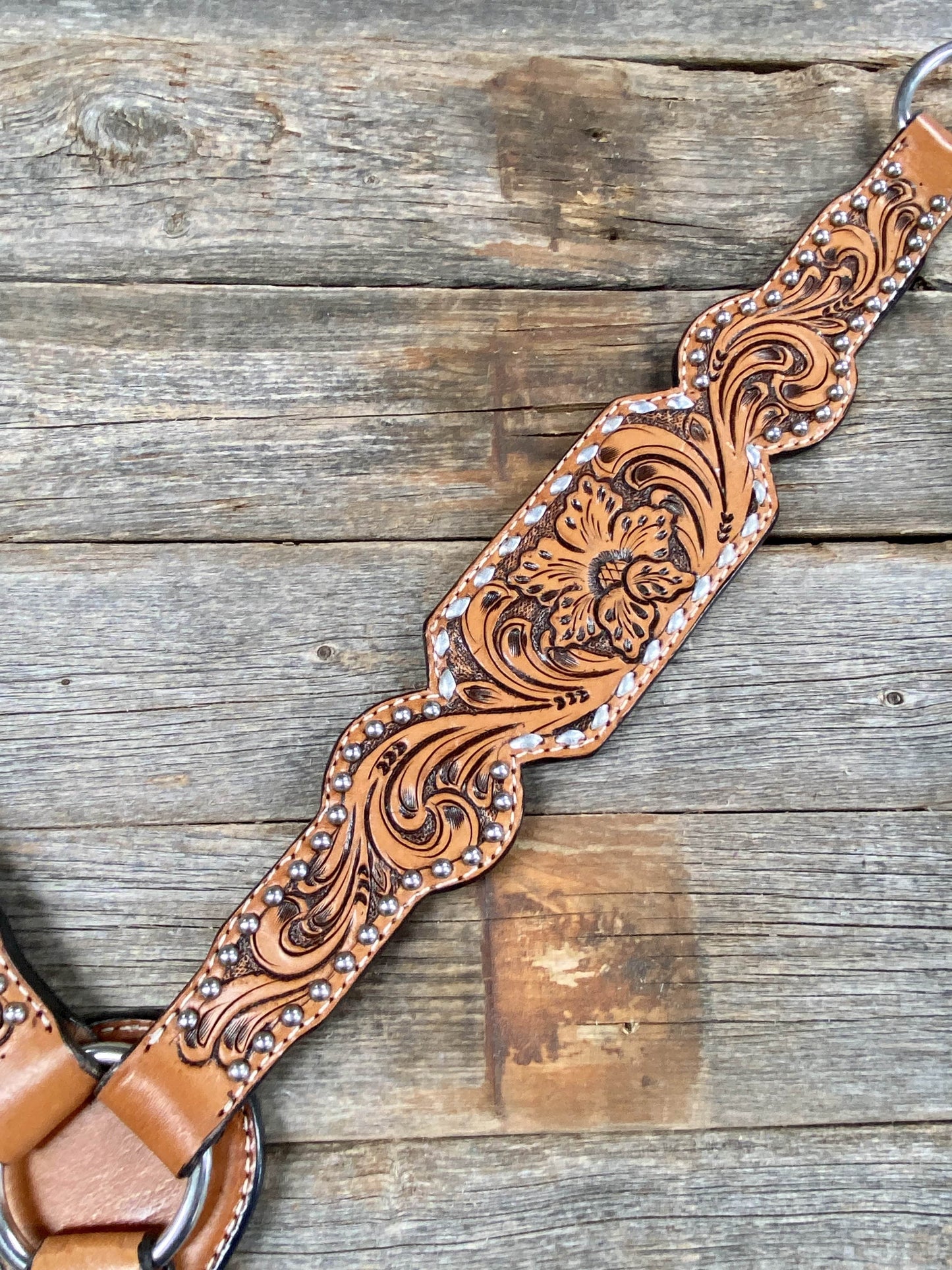 Light Oil Floral Tooled Silver Buckstitching & Dots Breastcollar