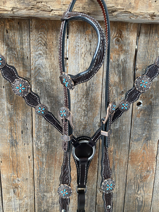 Dark Oil One Ear Headstall & Breastcollar Set #OEBC416
