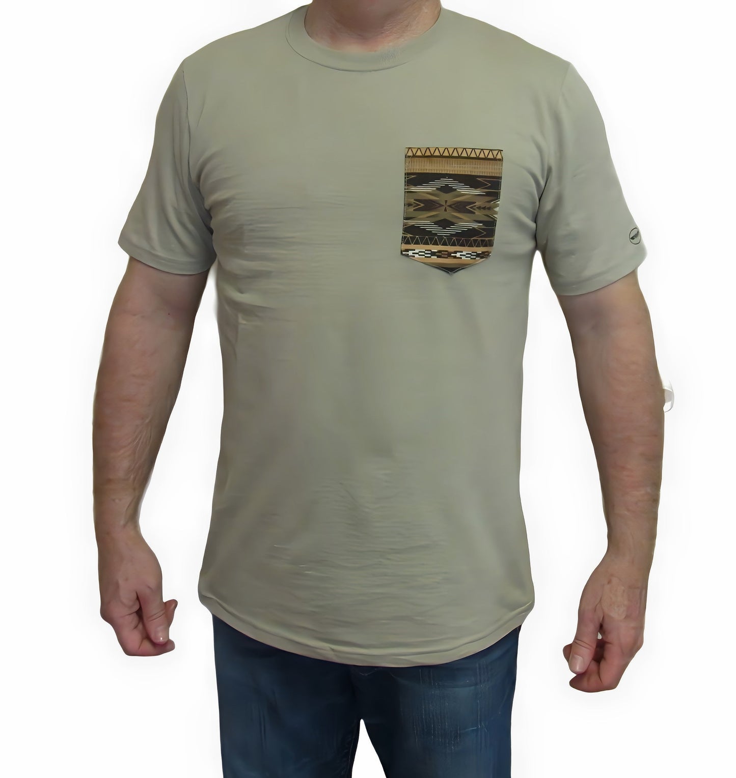 Flying R Ranchwear - Southwest Stripe Print - Tan Pocket T-shirt - Made in USA