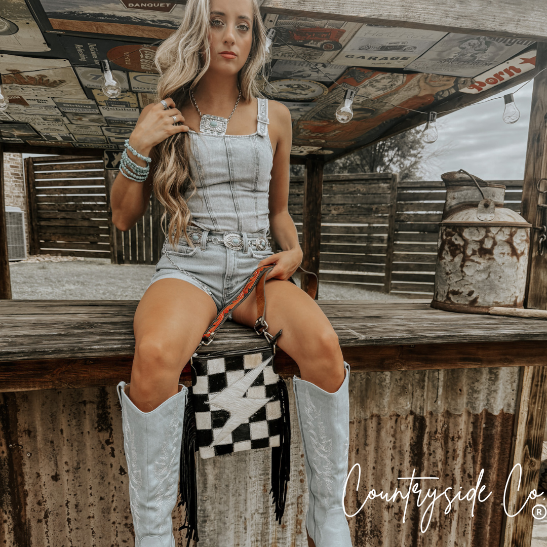 Grit & Glam Stockyards Cowhide Checkered Purse by Countryside Co.