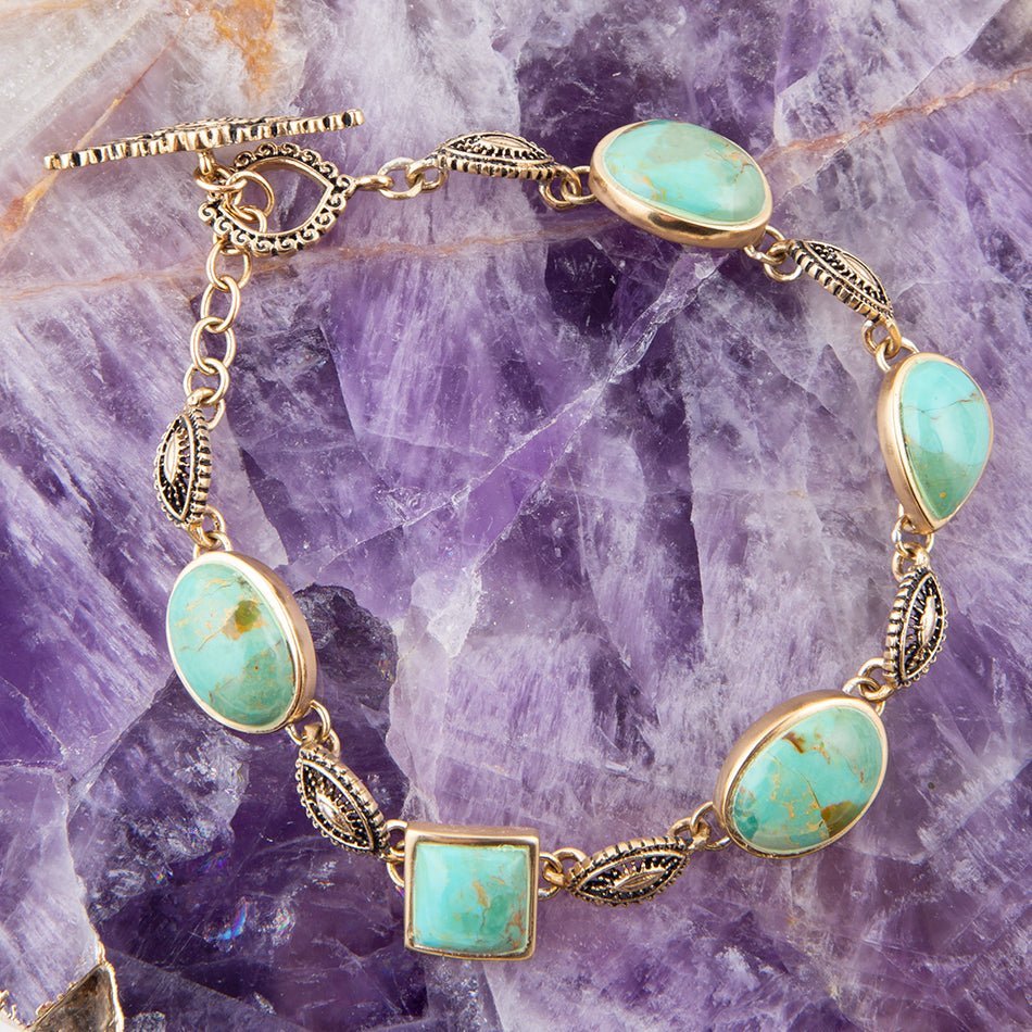 Luxurious Blue Turquoise Golden Link Toggle Bracelet