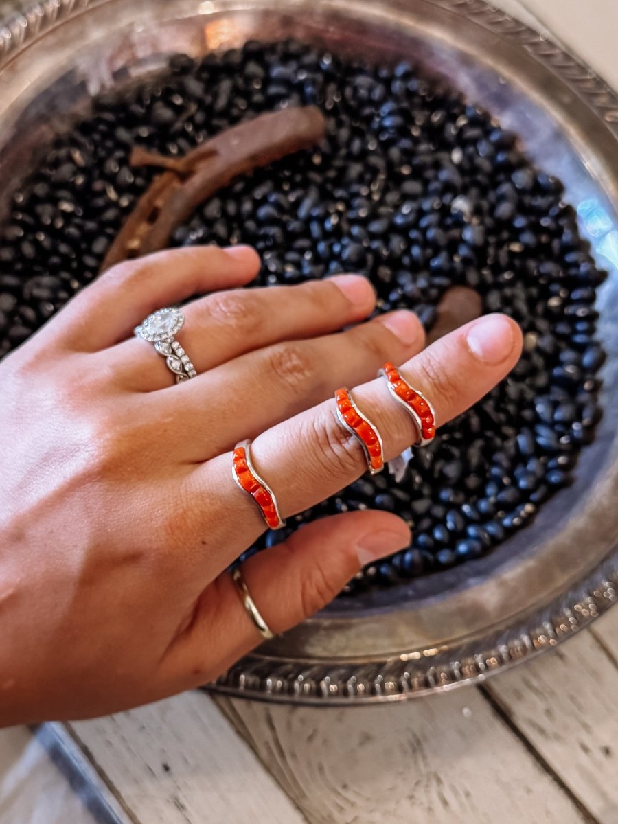 Wave Red Coral Ring