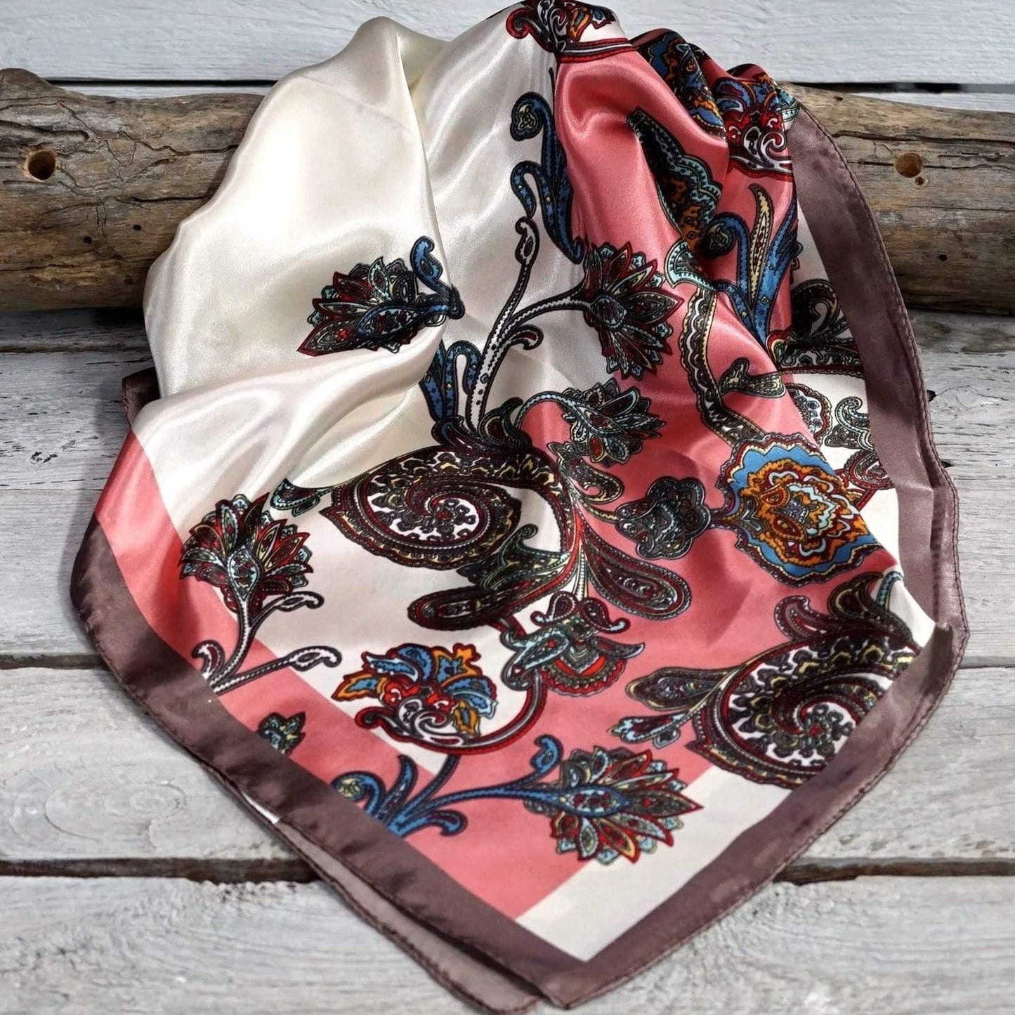 35X35" Pink & Brown Paisley Wild Rag / Scarf WR301