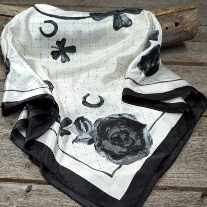 35X35" Black / White Four Leaf Clover Wild Rag / Scarf WR323