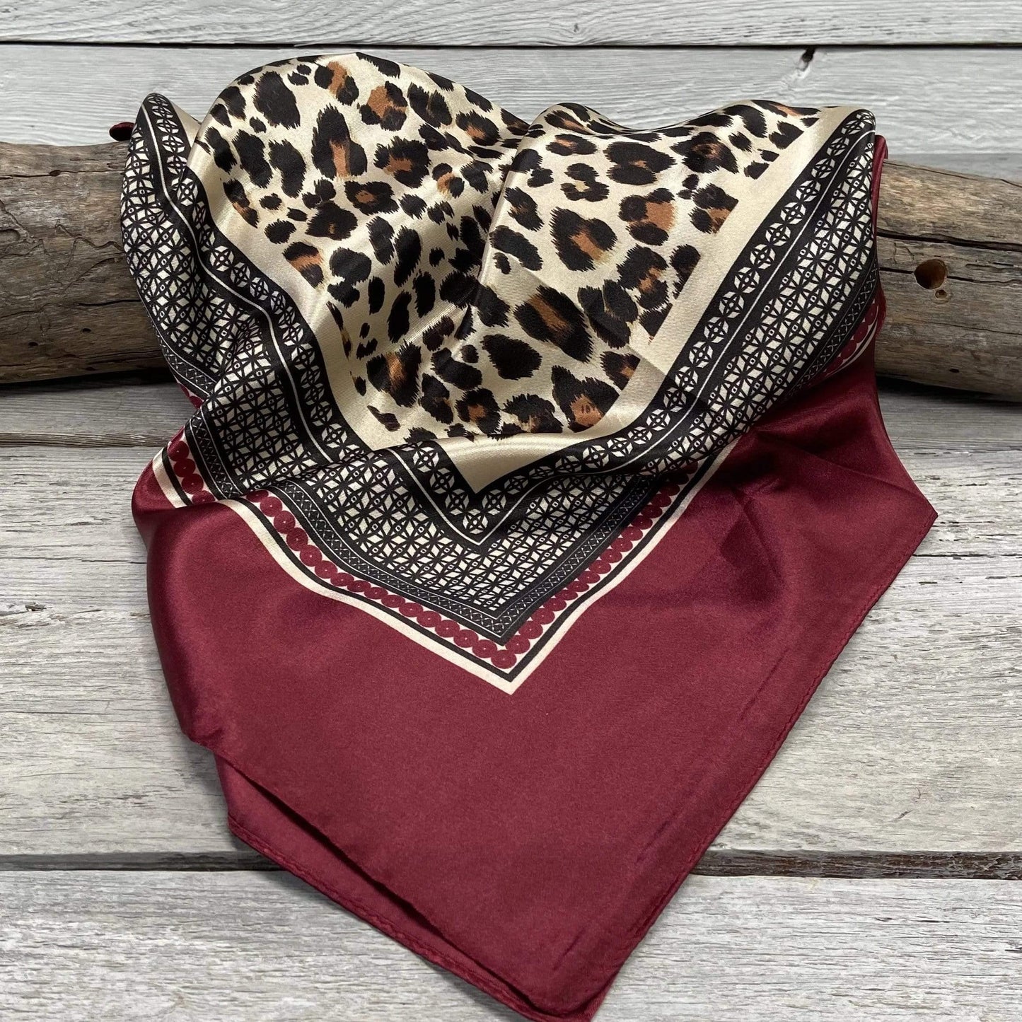 35X35" Wine Leopard Print Wild Rag / Scarf WR397