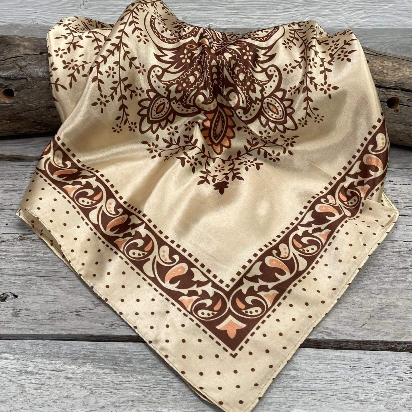 35X35" Tan/Brown Polka Dot & Paisley Wild Rag / Scarf WR445