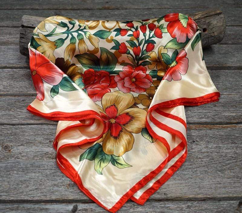35X35" Red Green & Gold Floral Wild Rag / Scarf WR832