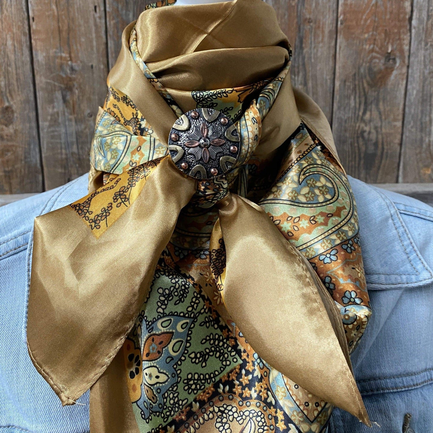 35X35" Neutral Tone Paisley Wild Rag / Scarf -W147 Slide WRC2040A