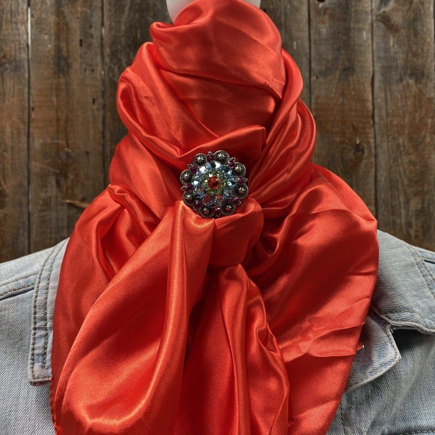35X35" Electric Red Wild Rag / Scarf - Fire Opal, Teal & AB Slide WRSC10A