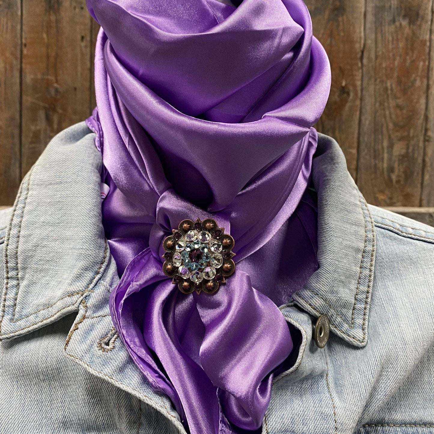 35X35" Solid Lavender Wild Rag / Scarf - Copper Amethyst, Aqua, & Clear Slide WRSC13A