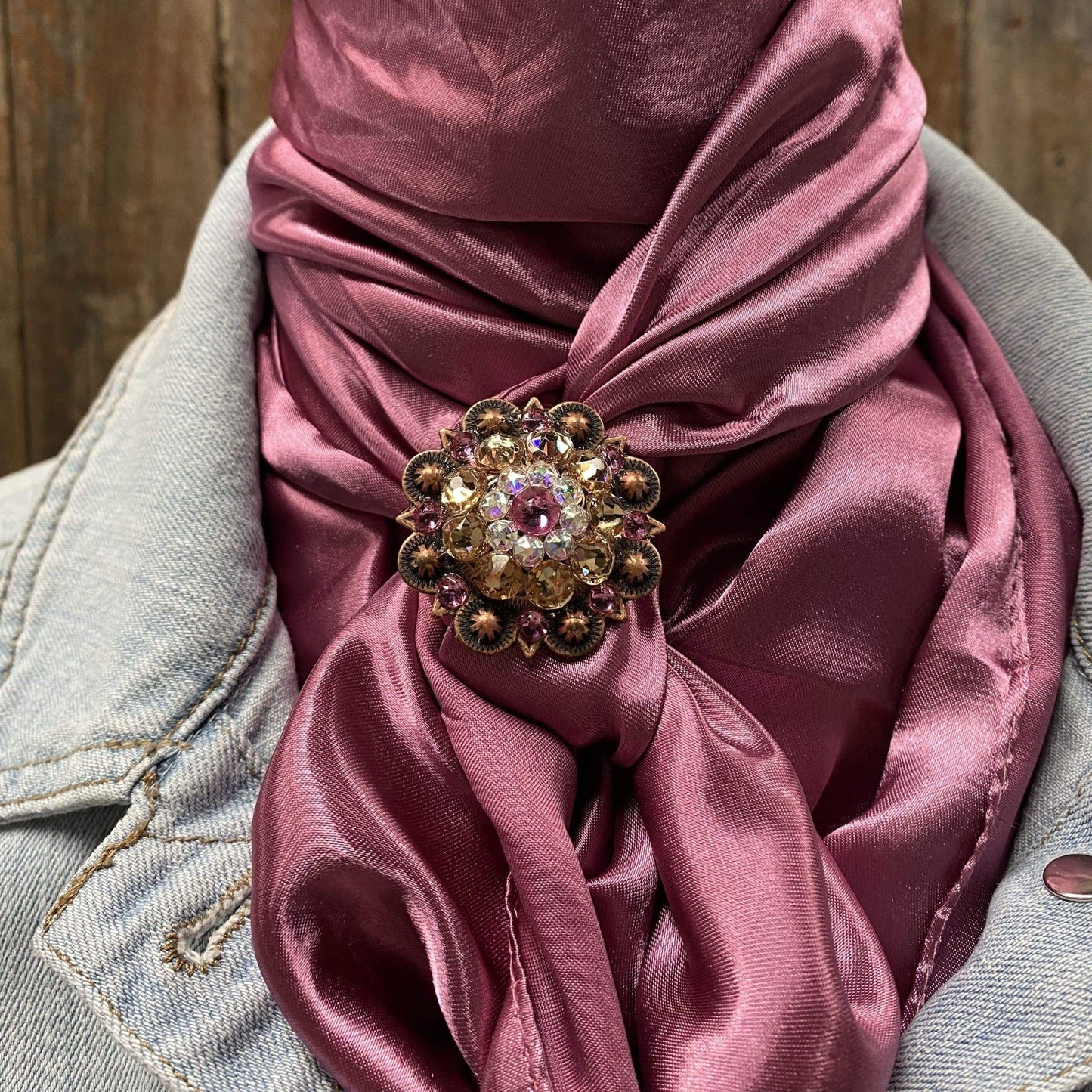 35X35" Solid Rose Wild Rag / Scarf- Copper Pink, AB & Champagne Slide WRSC6A