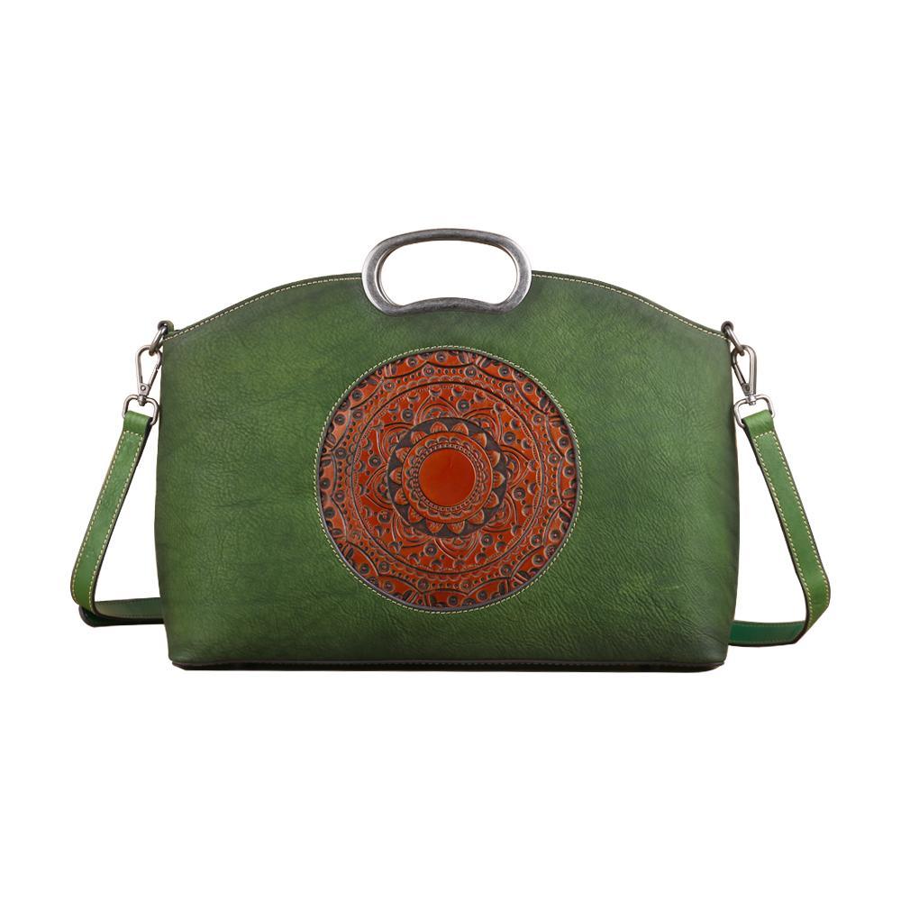 Rustic Mandala Leather Tote Bag