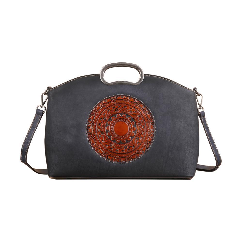 Rustic Mandala Leather Tote Bag