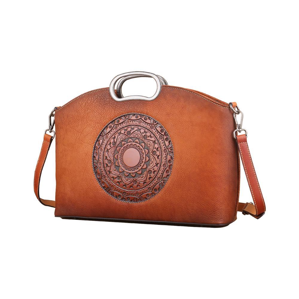 Rustic Mandala Leather Tote Bag