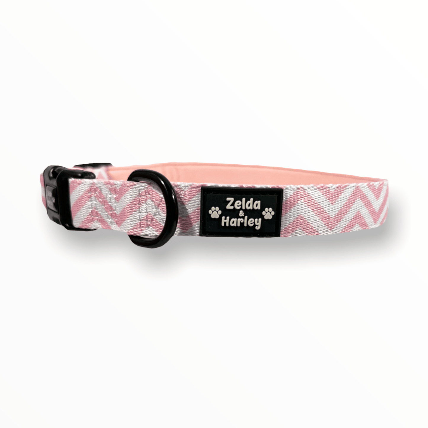 Zig Zag Wag Dog Collar & Free Bow Tie - Pastel Pink