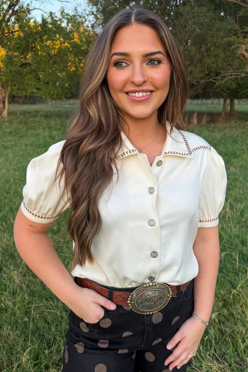 Buck stitch Charm button up top