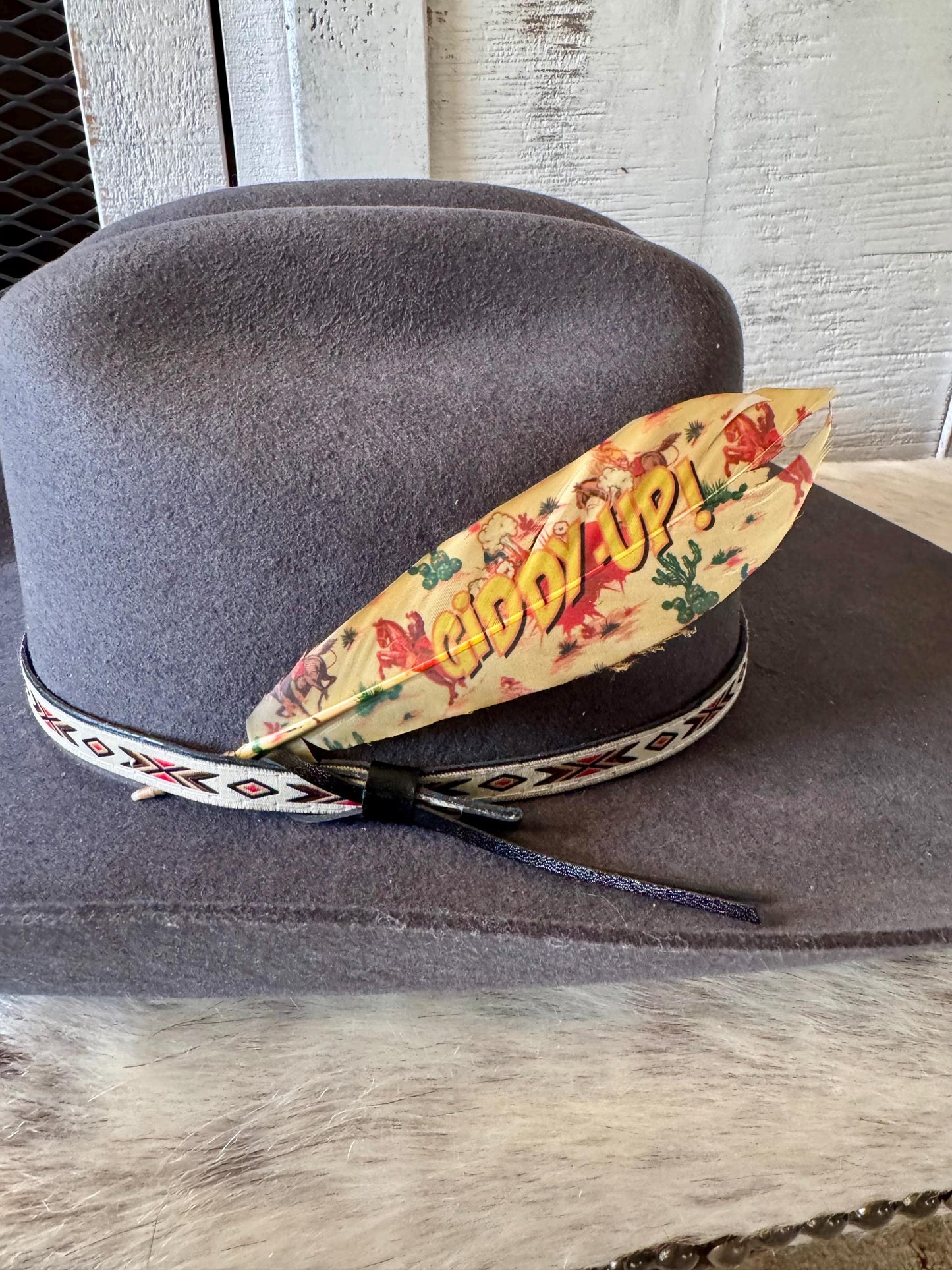Giddy Up Vintage Cowgirl Hat Feather
