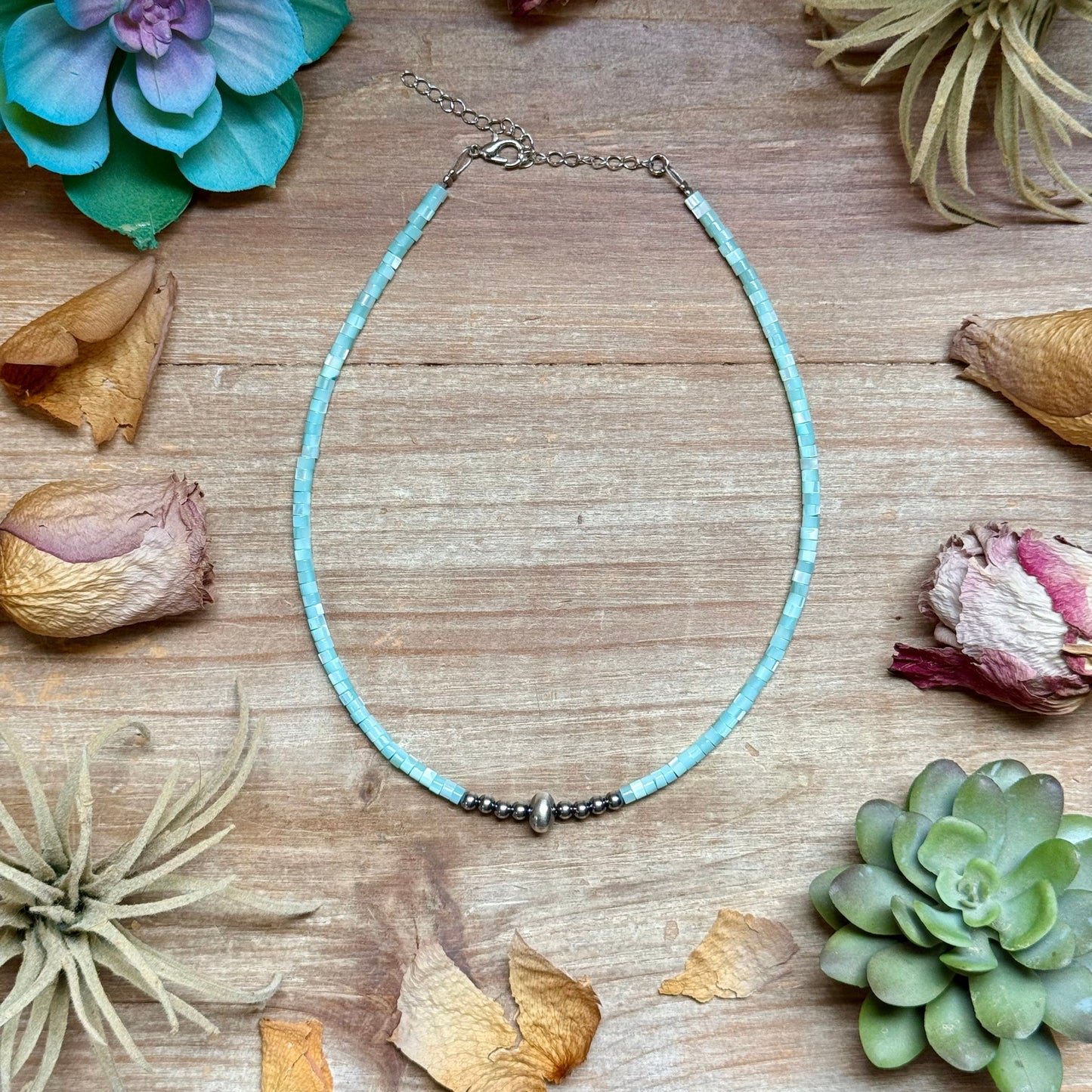 Turquoise Shell Heishi Necklace – 15"