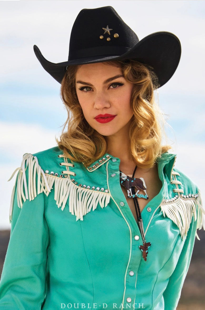 Double D Ranch Rodeo and Rhinestones Long Sleeve Pearl Snap Western Blouse