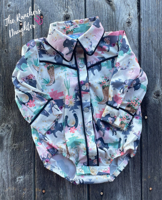 Shea Baby Wild Buffalo Pearl Snap Onesie