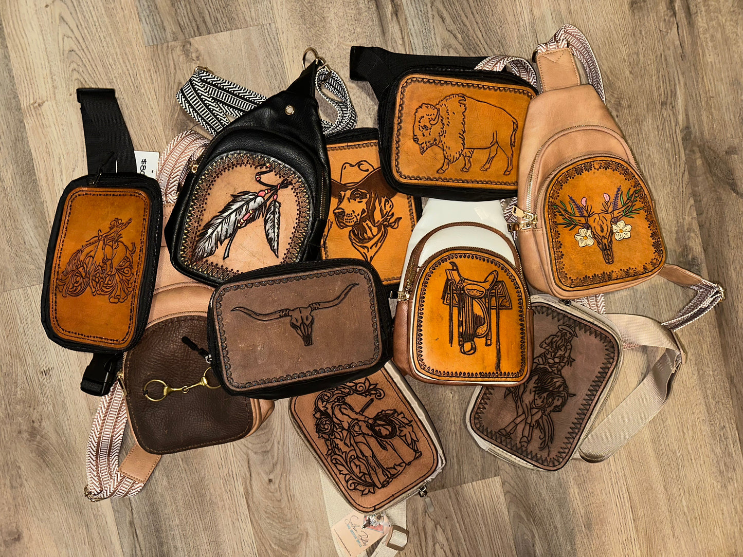 Leather Tooled Sling Bags