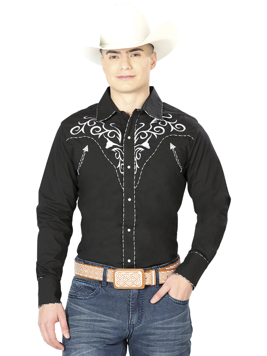 El General Embroidery Western Shirt in Black/White