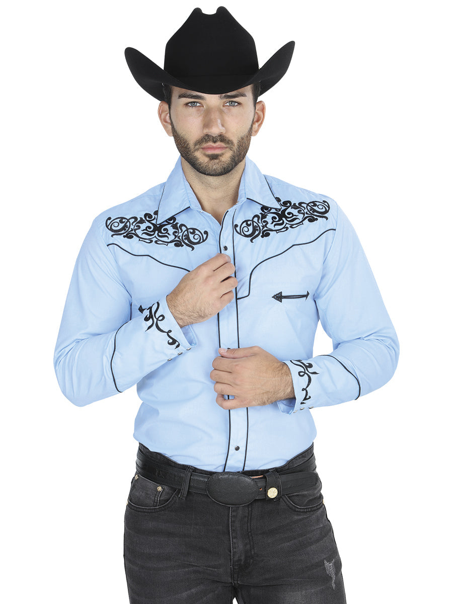 El General Embroidery Western Shirt in Blue/Black