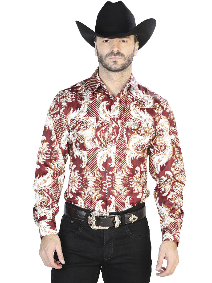 Burgundy And Gold Casual Long Sleeve Shirt