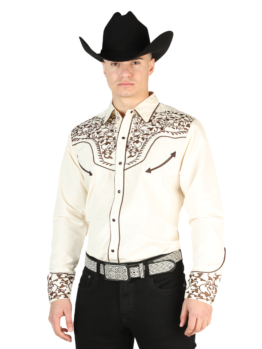 El General Embroidery Western Shirt in Beige/Black