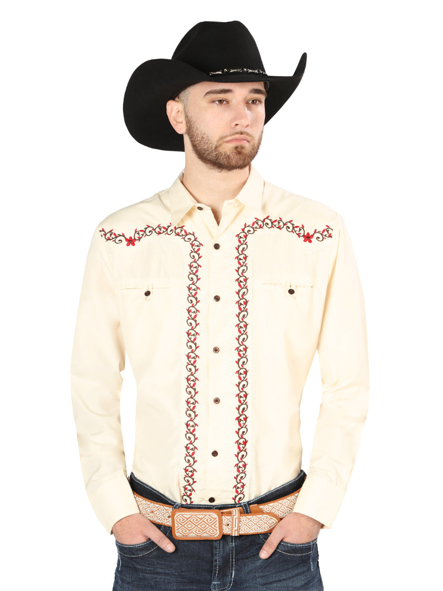 El General Embroidery Western Shirt in Beige/Red