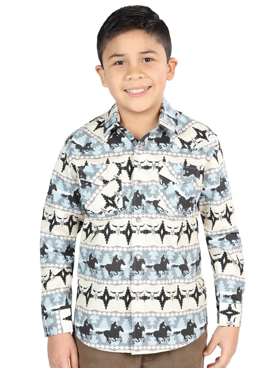 Casual Long-Sleeve Shirt by El General in Blue