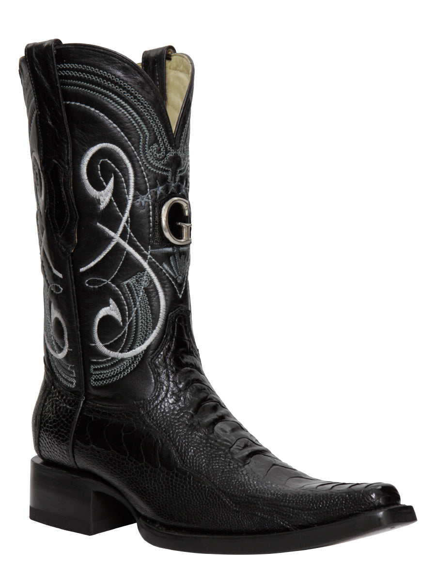 El General Men's Exotic Ostrich Leg Cowboy Boots in Black