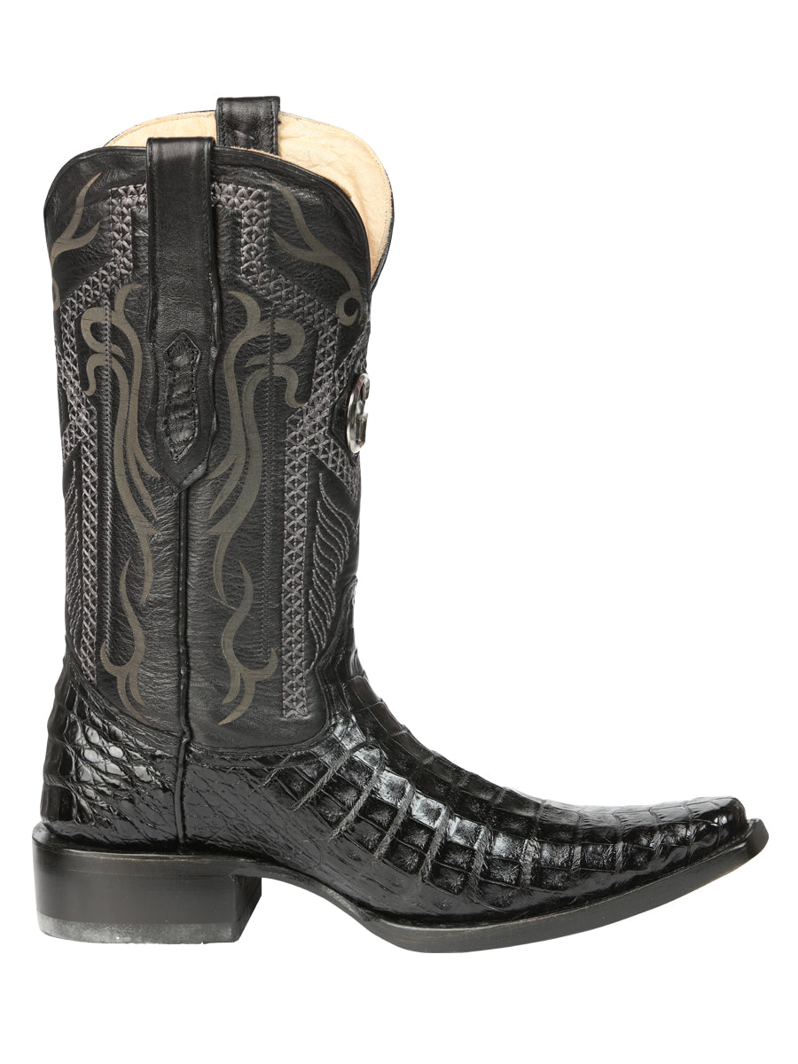 El General Men's Exotic Caiman Belly Cowboy Boots in Black