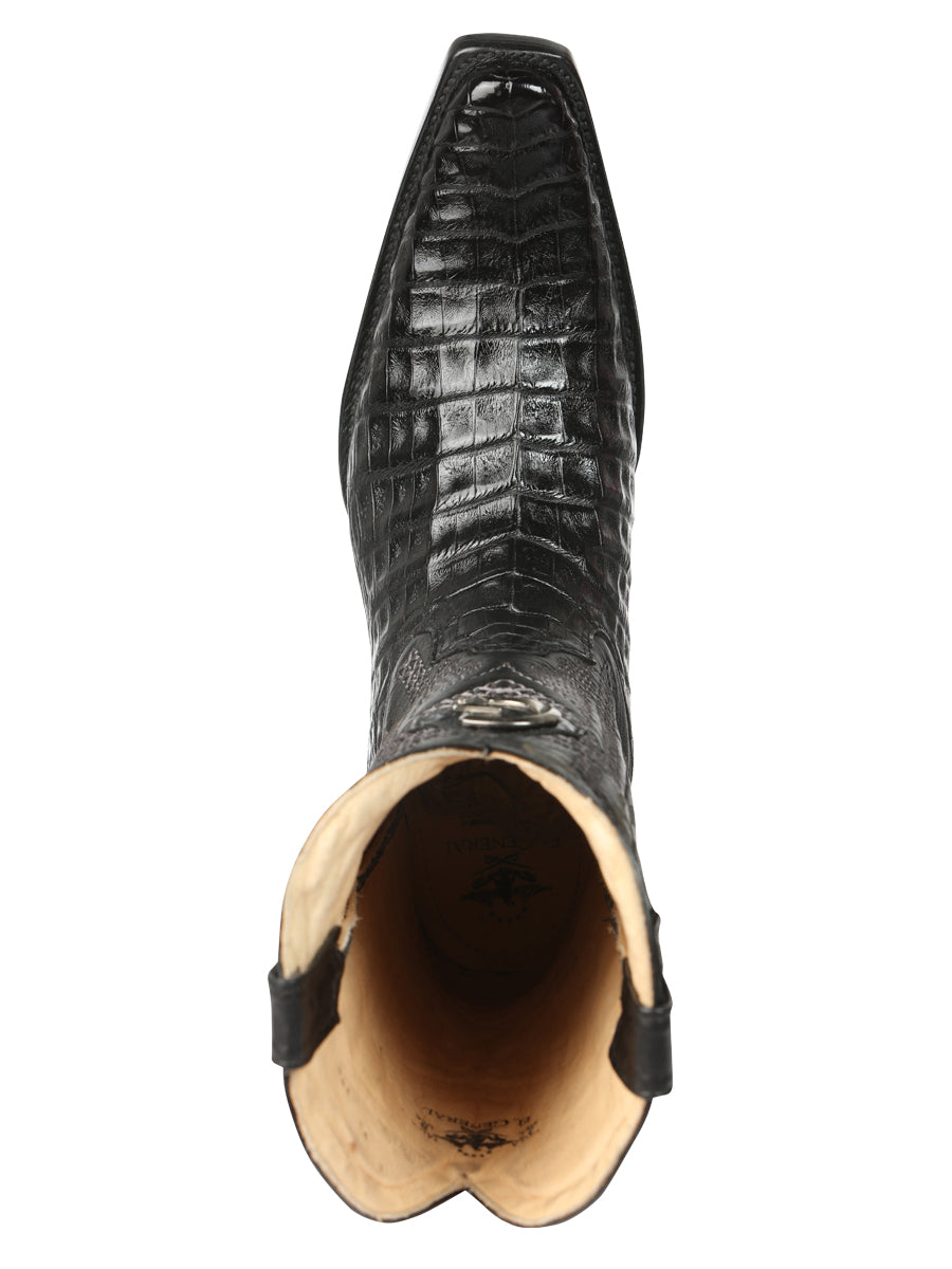 El General Men's Exotic Caiman Belly Cowboy Boots in Black