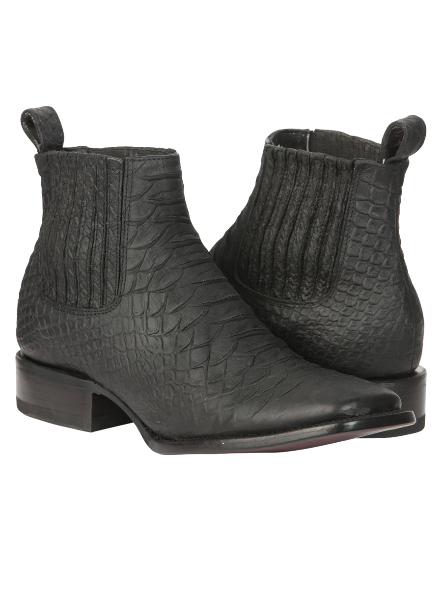 El General Men's Python Imitation Ankle Boots in Black