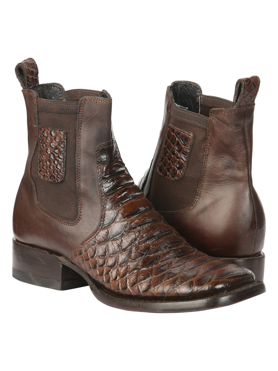 El General Men's Python Imitation Ankle Boots in Brown