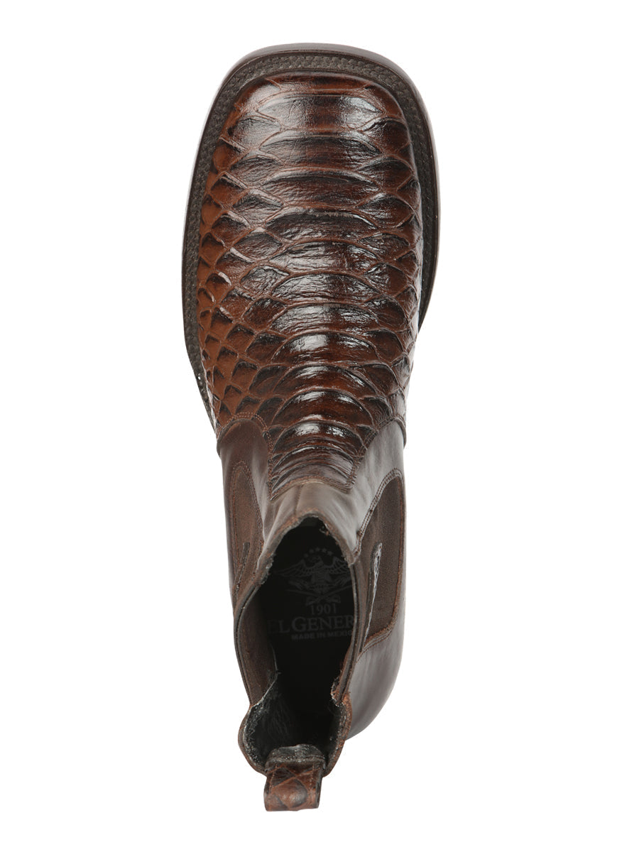 El General Men's Python Imitation Ankle Boots in Brown