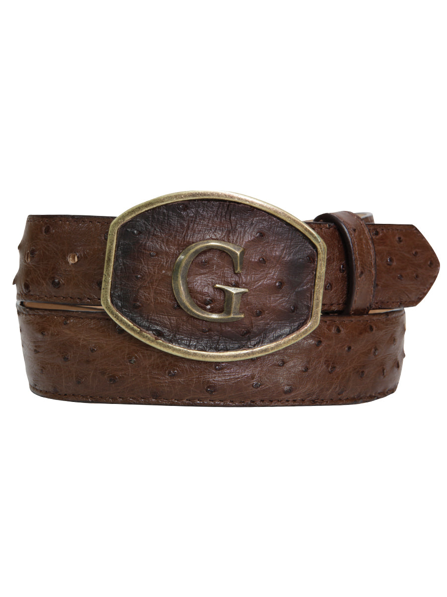 El General Men's Exotic Ostrich Leather Belt in Brown