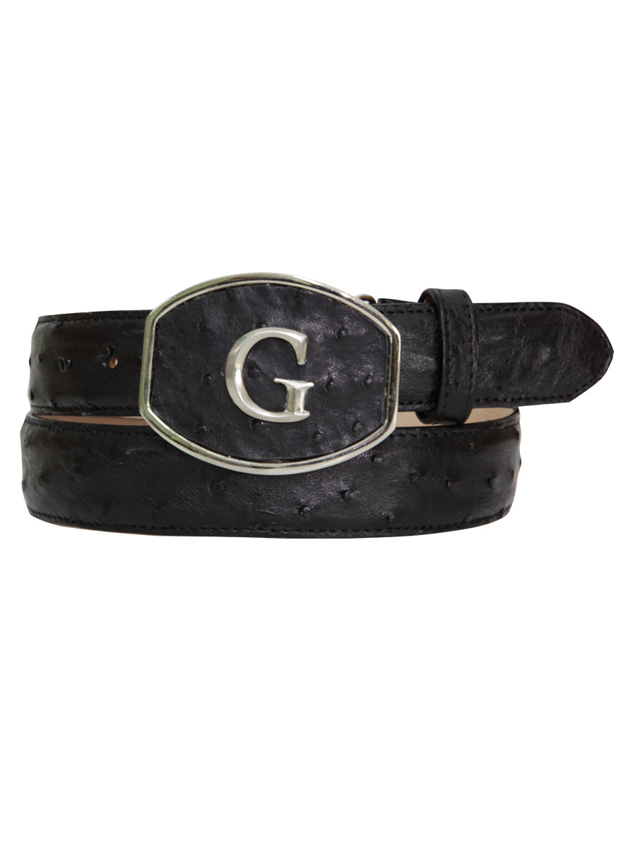 El General Men's Exotic Ostrich Leather Belt in Black