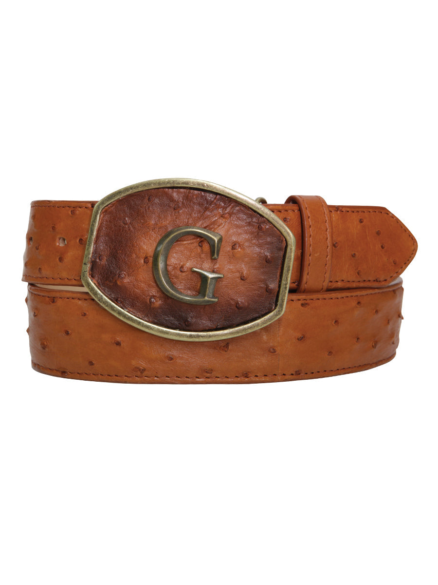 El General Men's Exotic Ostrich Leather Belt in Cognac