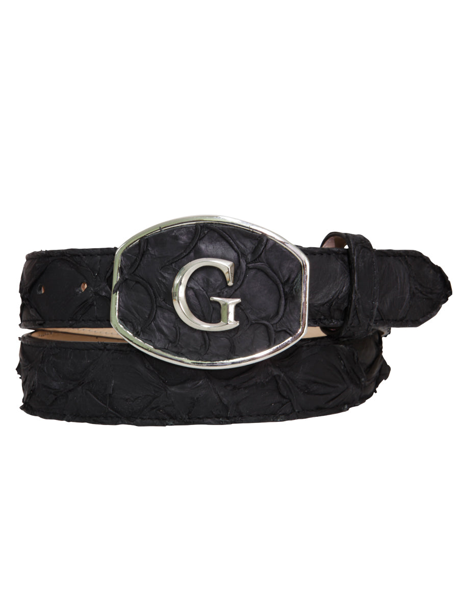 El General Exotic Monster Fish Leather Belt in Black
