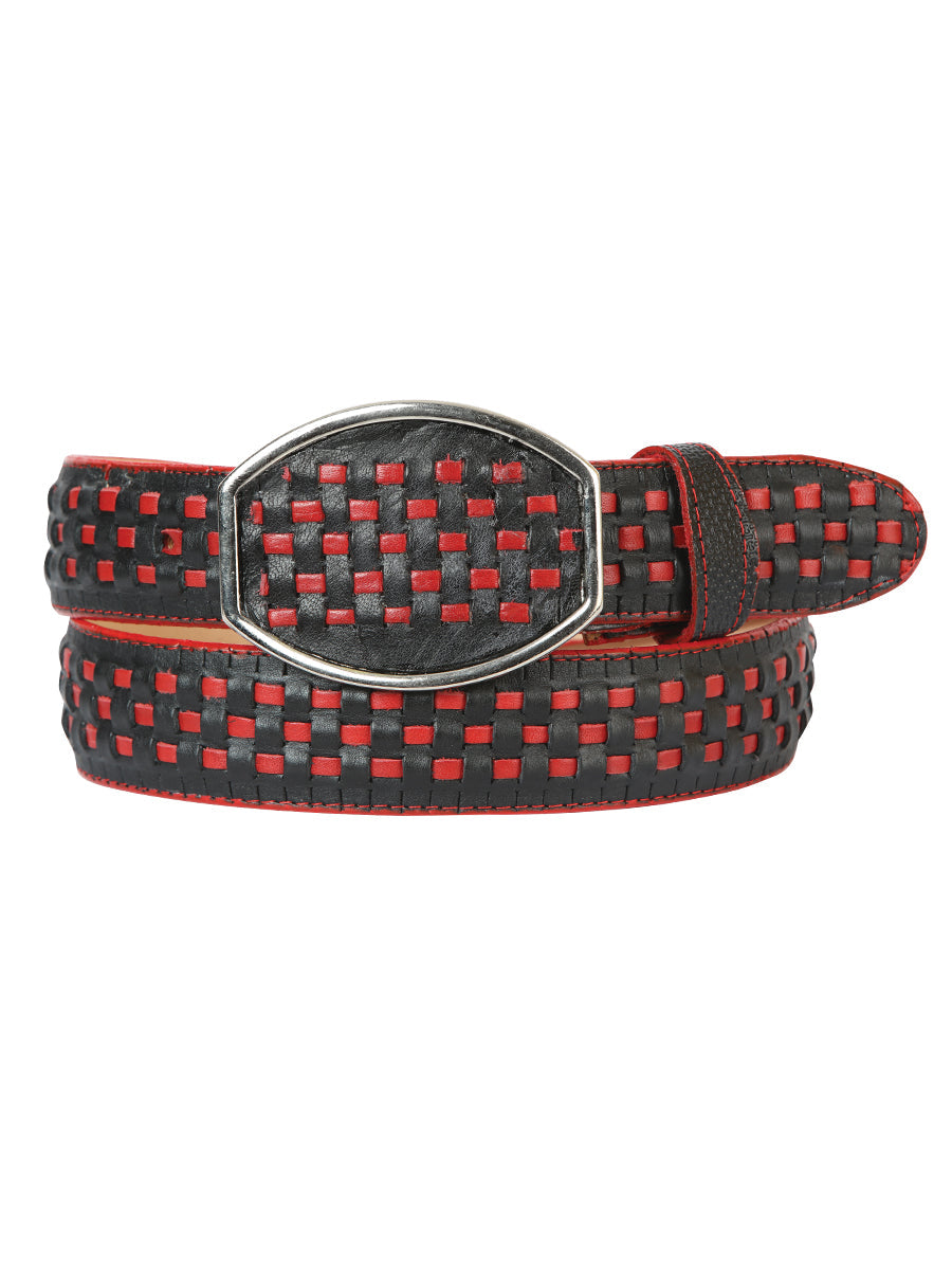 El General Cowboy Belt — Petatillo Leather in Black/Red